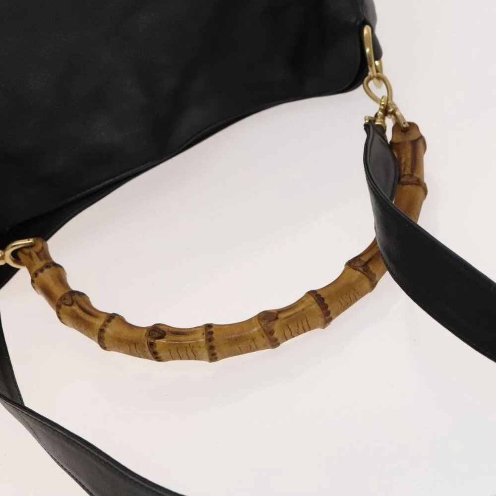 GUCCI Bamboo Shoulder Bag Leather 2way Black Gold 001 1781 1577 Auth 138302 - Picture 8 of 16